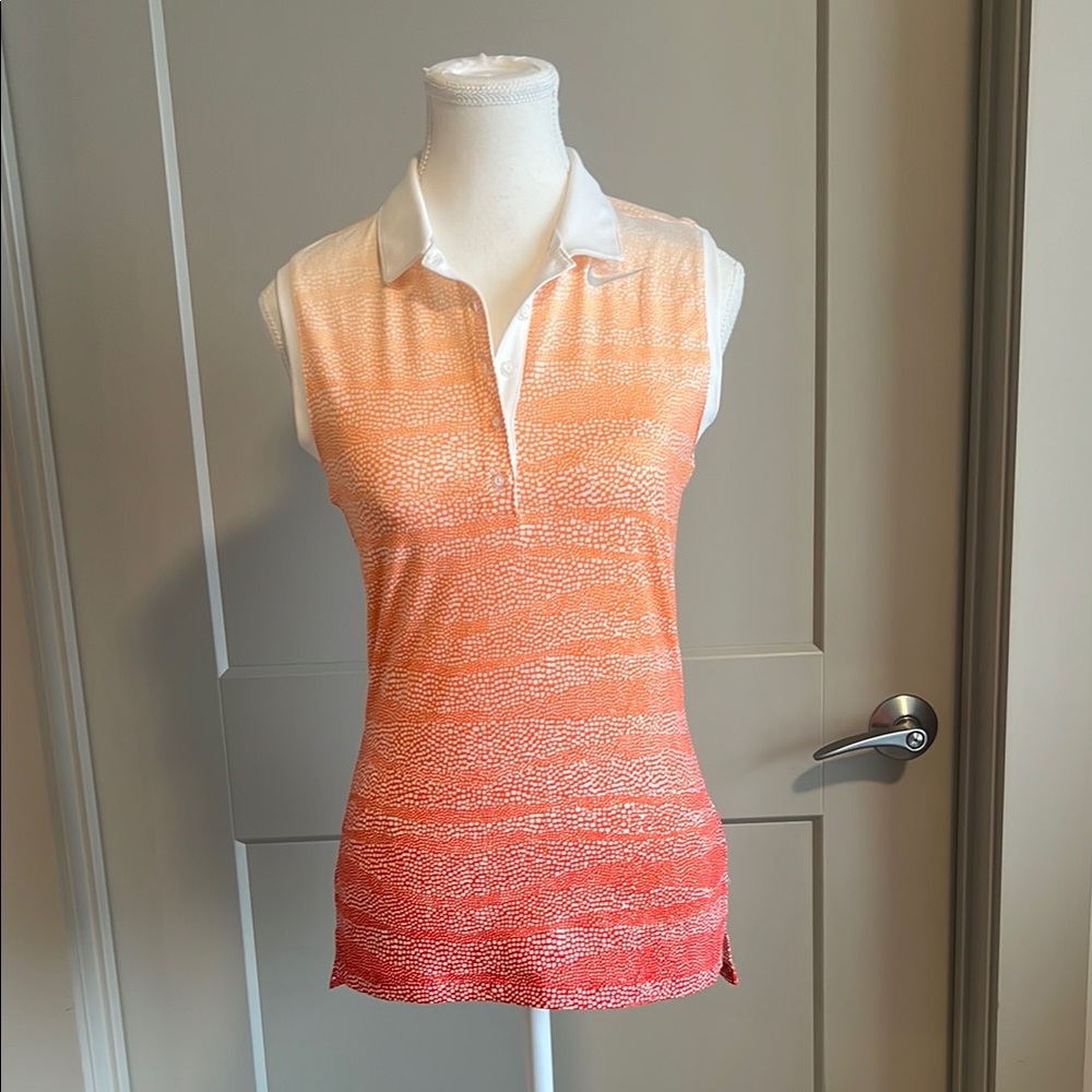 NWT Golf Nike Orange and White Sleeveless Fitted Polo Shirt